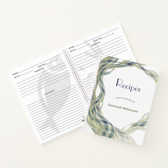 Carnet Elegant Green Tartan Flowing Swirl Recipe  (Intérieur)
