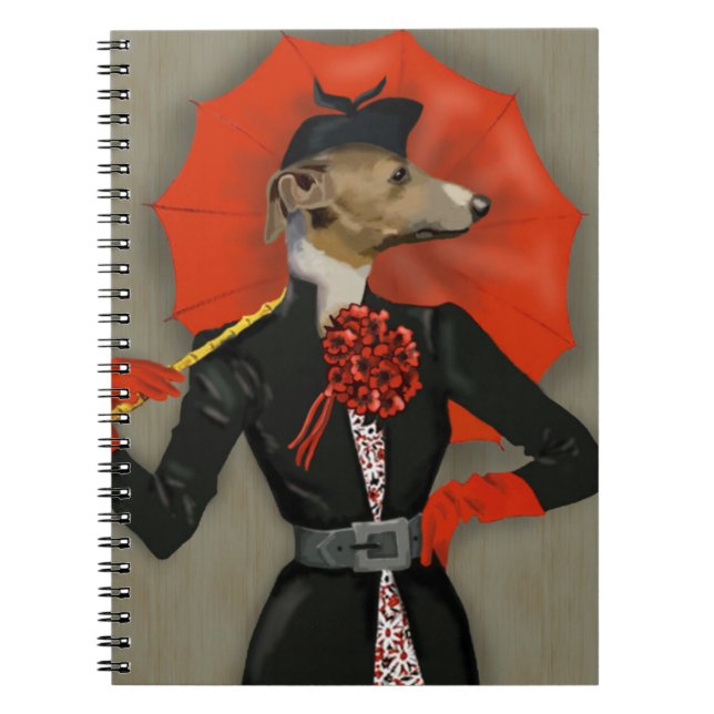 Carnet Elégant Greyhound et parapluie rouge (Devant)