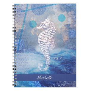 Carnet Élégant Hippocampe Vintage Vagues de l'Océan Bleu