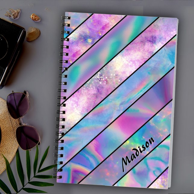 Carnet élégant holographique chic rose bleu (Créateur téléchargé)