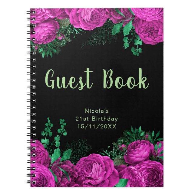 Carnet Elegant Hot Pink Flowers Birthday Party Guest Book (Devant)