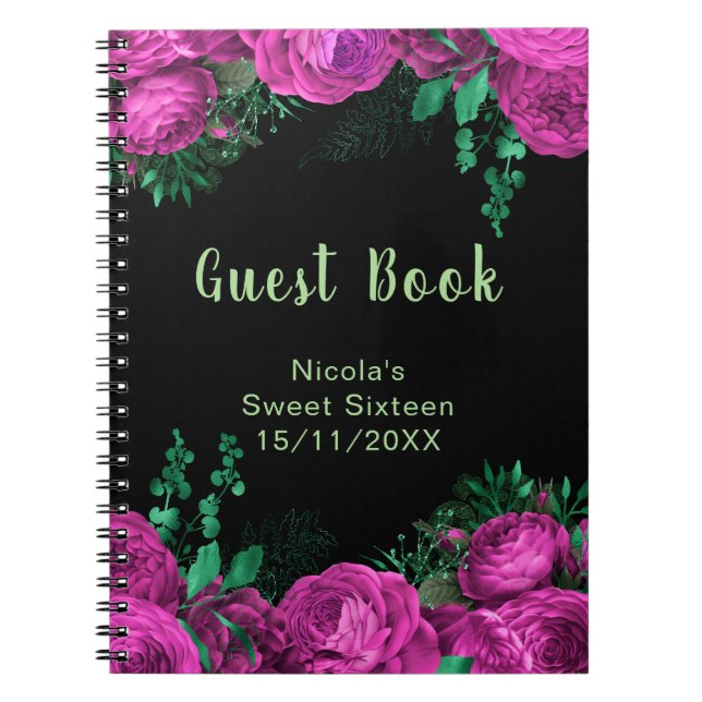 Carnet Elegant Hot Pink Flowers Sweet Sixteen Guest Book (Devant)