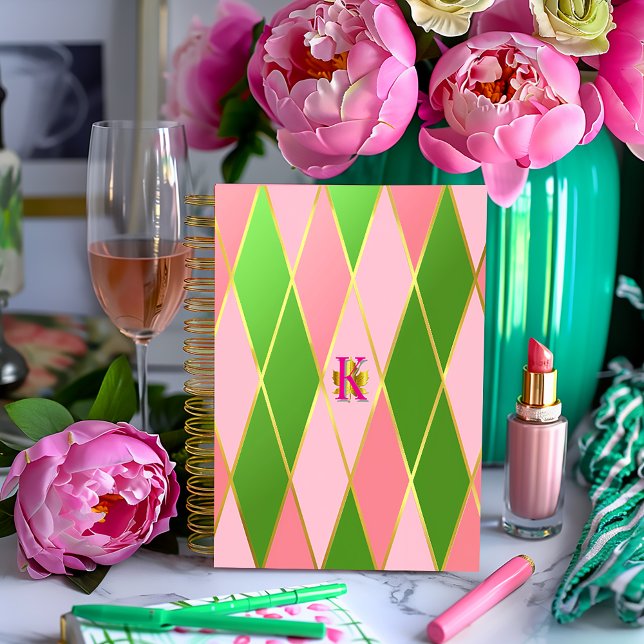 Carnet Elégant Jacquard rose et vert (Chic Stylish Business Pink and Green Notebook )