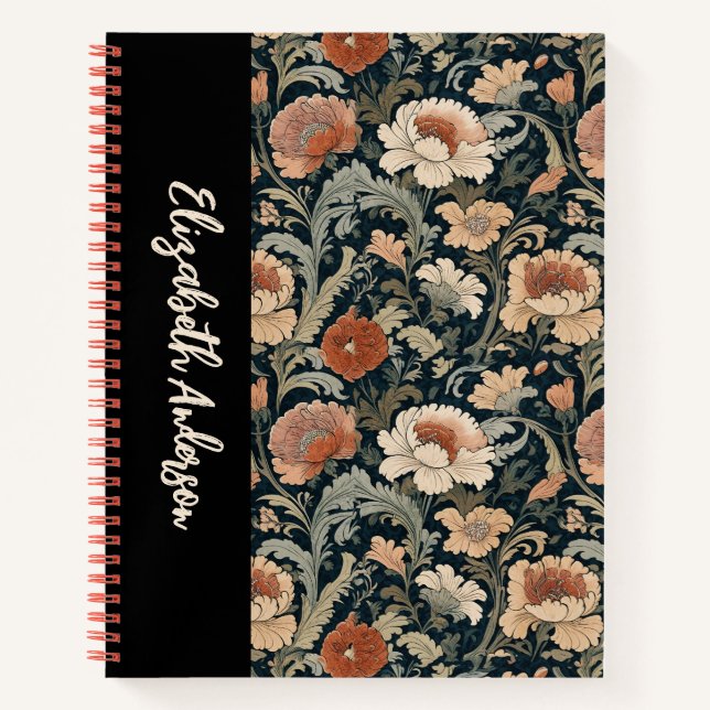 Carnet Élégant Jardin Floral Monogramme noir (Devant)
