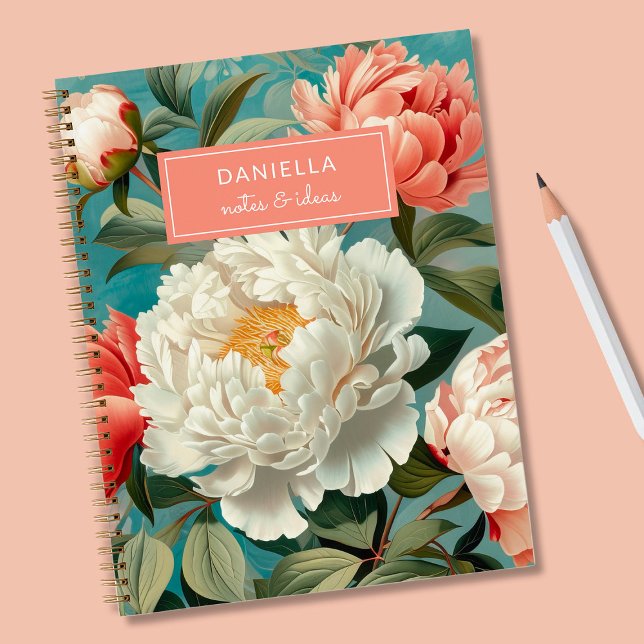 Carnet Élégant Joli Vintage Floral Peach Peonies (Créateur téléchargé)