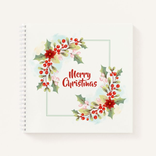 Carnet Élégant Joyeux Noël Floral | Ordinateur portable (Devant)