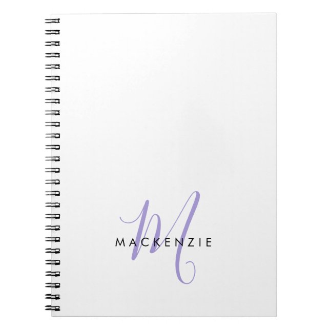 Carnet Élégant Lavande Blanche moderne Monogramme de scri (Devant)