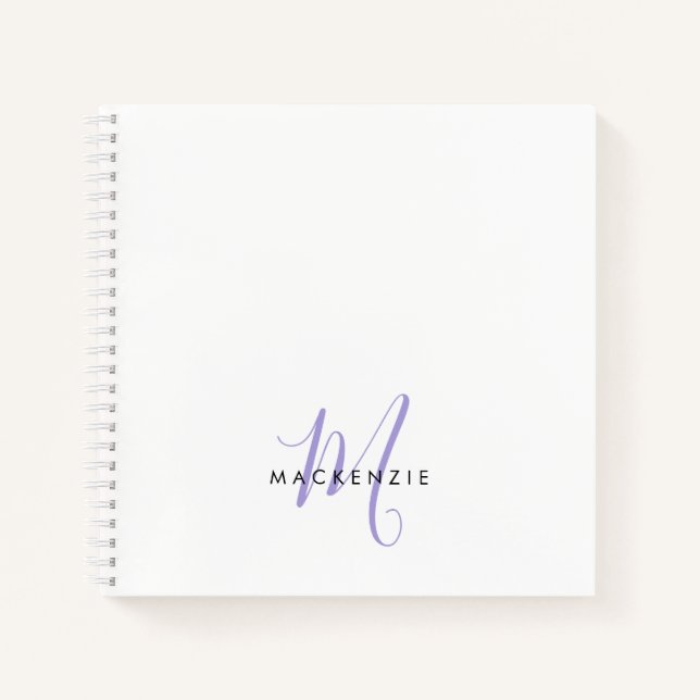 Carnet Élégant Lavande Blanche moderne Monogramme de scri (Devant)