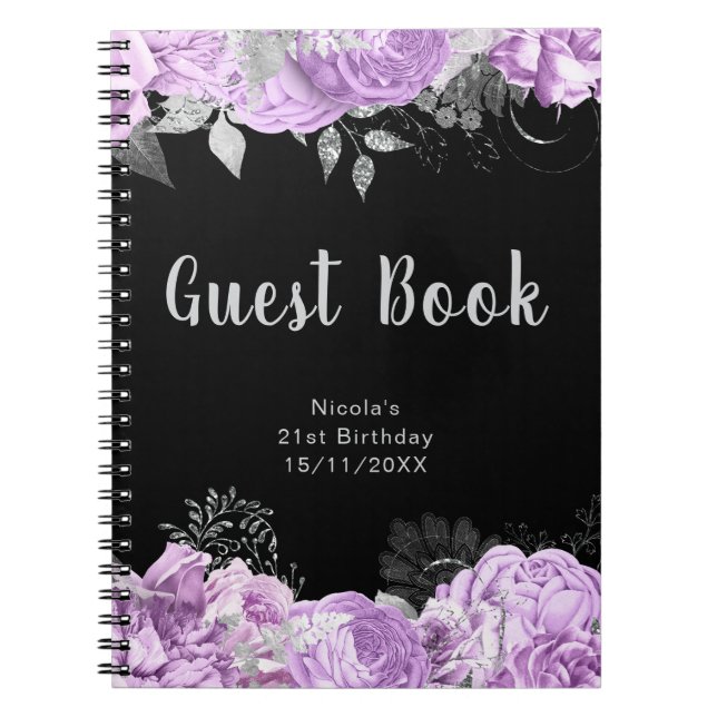 Carnet Elegant Lilac and Silver Flowers Guest Book (Devant)