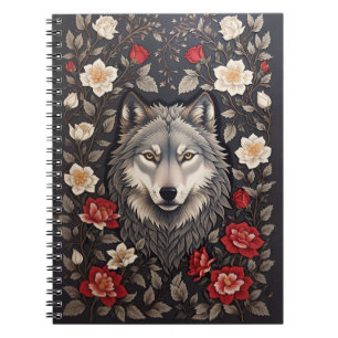 Carnet Élégant loup gris floral