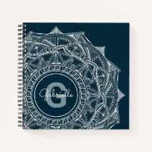 Élégant Mandala Art Monogramme Nom initial Bleu