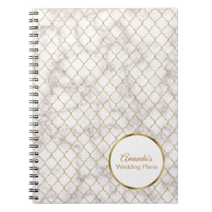 Carnet Élégant Marbre blanc et Mariage de quatrefoil or
