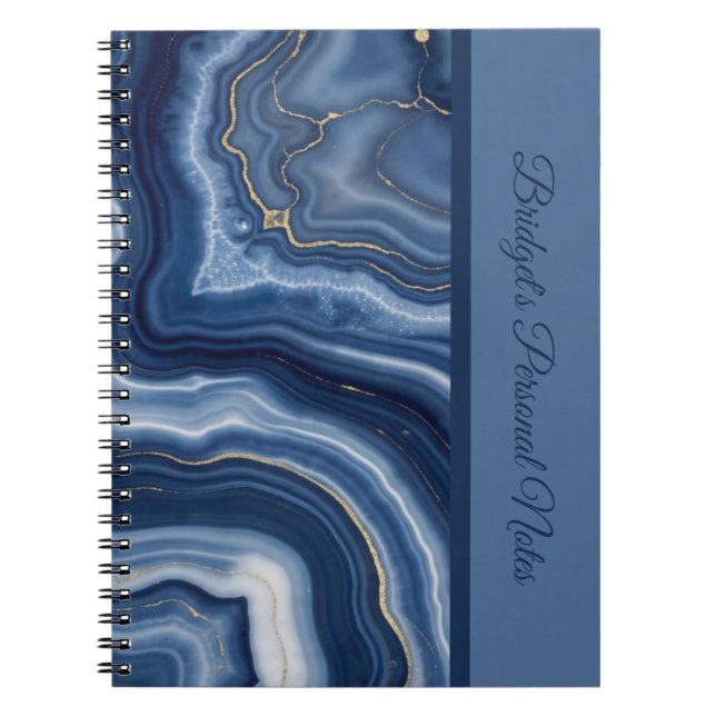 Carnet Élégant Marbre Liquide Abstrait Bleu Nuit Or  (Devant)