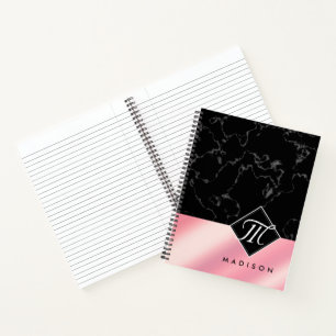 Carnet Élégant marbre noir et monogramme à huile rose