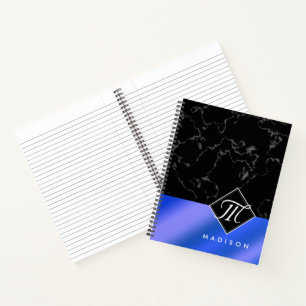 Carnet Élégant marbre noir et monogramme Royal Blue Foil