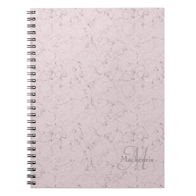 Carnet Élégant marbre rose pâle Nom personnalisé Monogram (Devant)