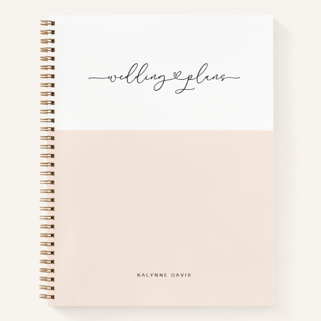Carnet Élégant Mariage Cœur Écriture Blanche Script Lavis (Devant)