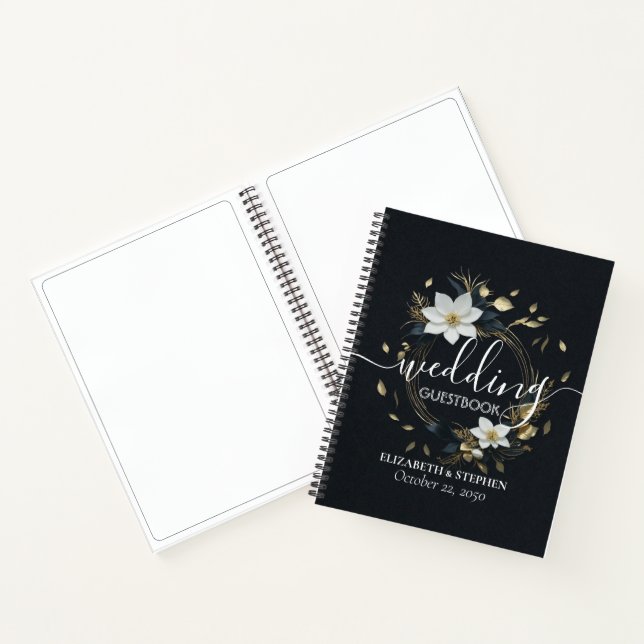 Carnet Élégant Mariage de couronnes florales noir blanc e (Intérieur)
