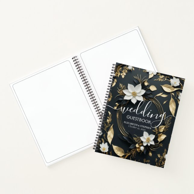 Carnet Élégant Mariage de couronnes florales noir blanc e (Intérieur)