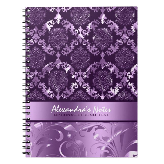 Carnet Elegant Metallic Purple & Lavender Damasks & Lace (Devant)