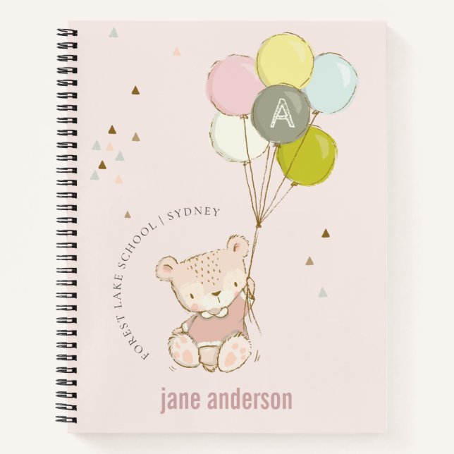Carnet Élégant Mignon Ours Blonde Fille Monogramme (Devant)