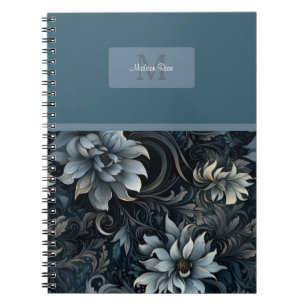Carnet Élégant modèle floral gothique foncé Monogramme