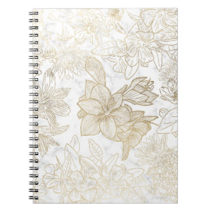 Carnet Elégant moderne blanc gris or marbre floral