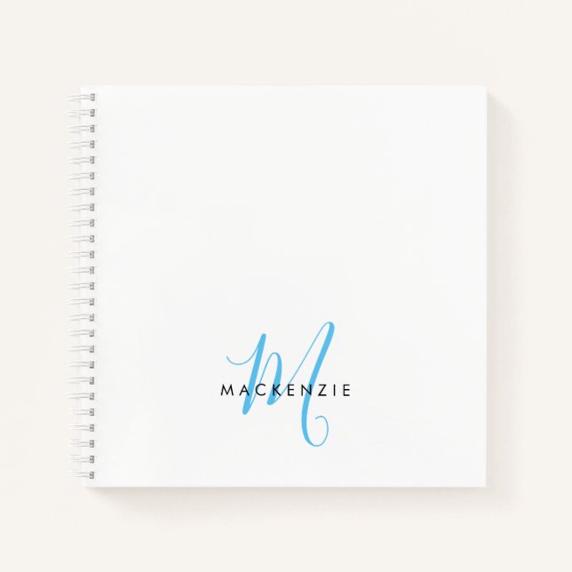 Carnet Élégant Moderne Ciel Blanc Bleu Monogramme Script (Devant)
