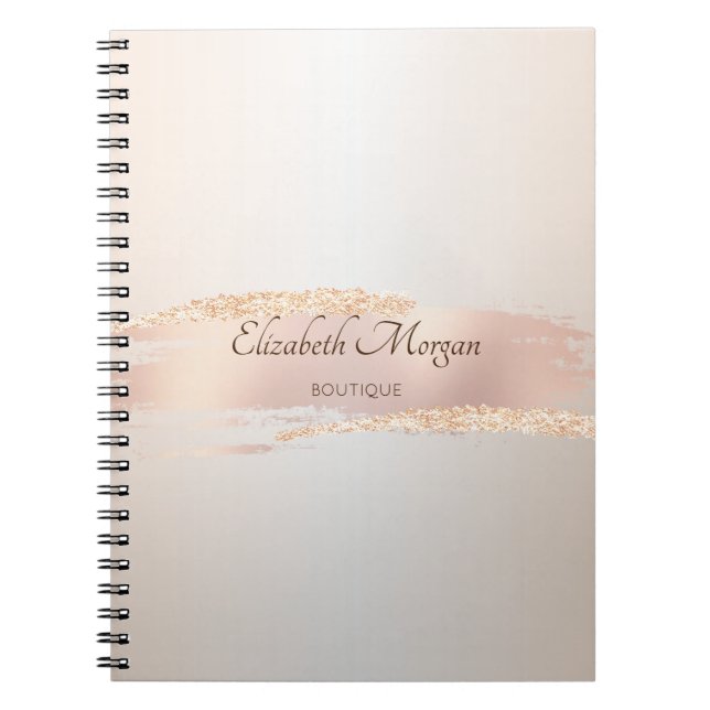 Carnet Élégant Moderne, Coup de pinceau rose doré chic (Devant)