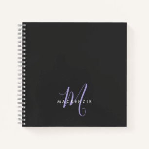 Carnet Élégant moderne Lavande Noire Script Monogramme