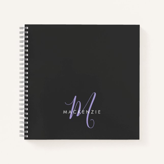 Carnet Élégant moderne Lavande Noire Script Monogramme (Devant)