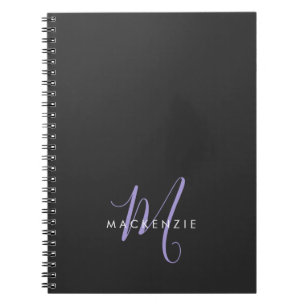 Carnet Élégant moderne Lavande Noire Script Monogramme