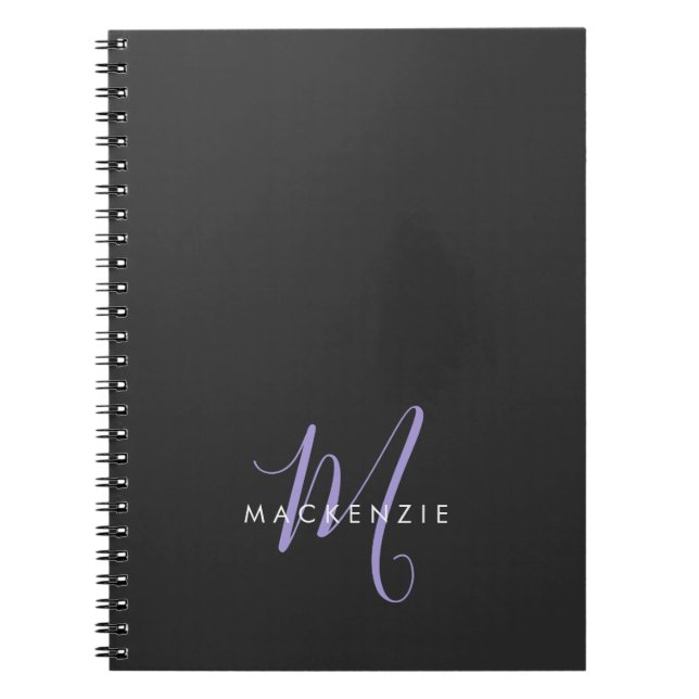 Carnet Élégant moderne Lavande Noire Script Monogramme (Devant)