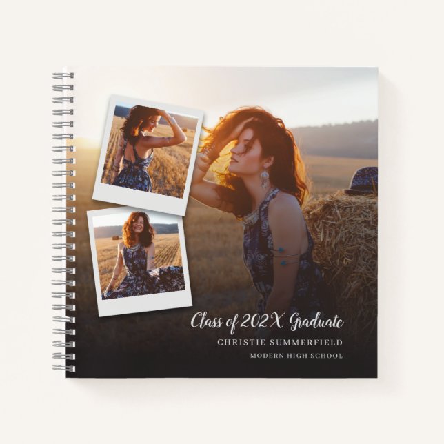 Carnet Élégant Moderne Photo de Remise de Diplôme avec Éc (Devant)