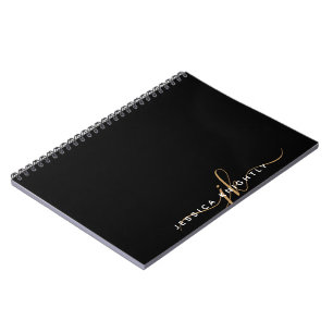 Carnet Élégant moderne Script Monogramme Initiales Black 