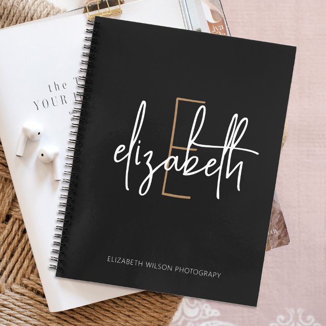 Carnet Élégant Monogram Black Gold Script Business School (Créateur téléchargé)
