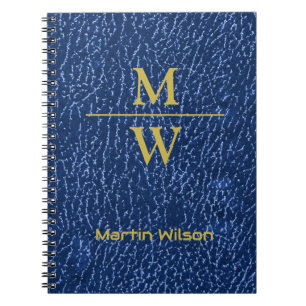 Carnet Elégant Monogramme bleu Luxe Texture Or Lettrage