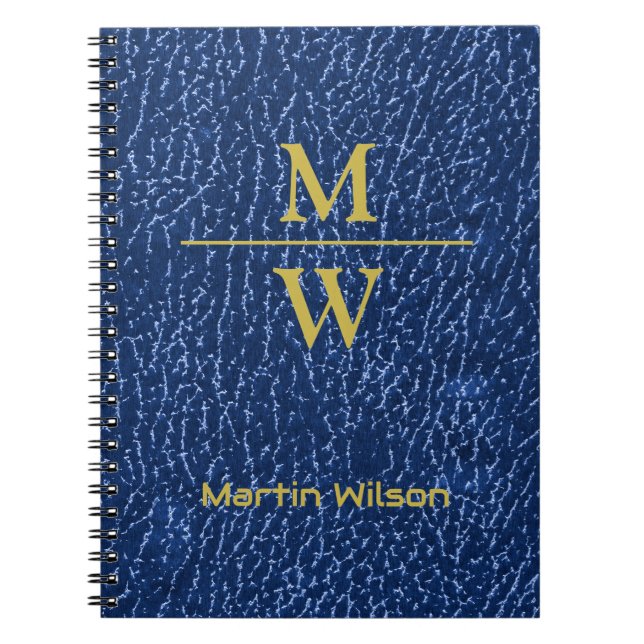 Carnet Elégant Monogramme bleu Luxe Texture Or Lettrage (Devant)