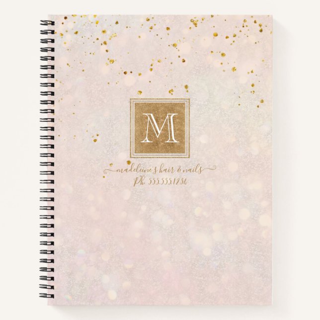 Carnet Élégant Monogramme Blush Parties scintillant or ro (Devant)