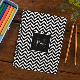 Carnet Élégant Monogramme Chevron noir et blanc