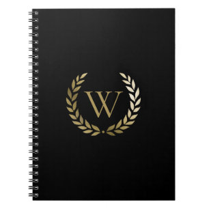 Carnet Élégant monogramme de couronne de laurier d'or noi