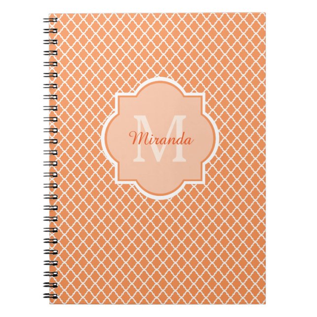 Carnet Élégant Monogramme De Quatrefoil Orange Avec Nom (Devant)
