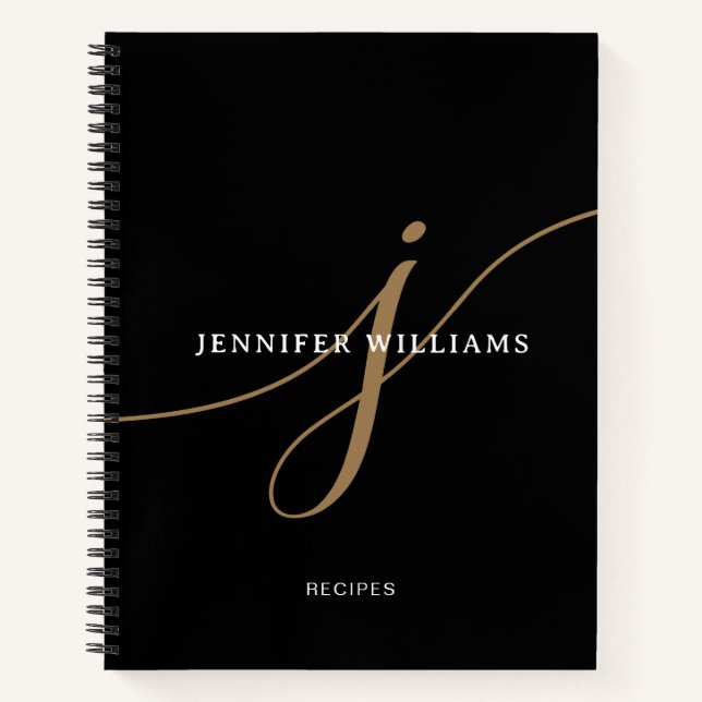 Carnet Élégant Monogramme de Recette en Écriture Noire et (Devant)
