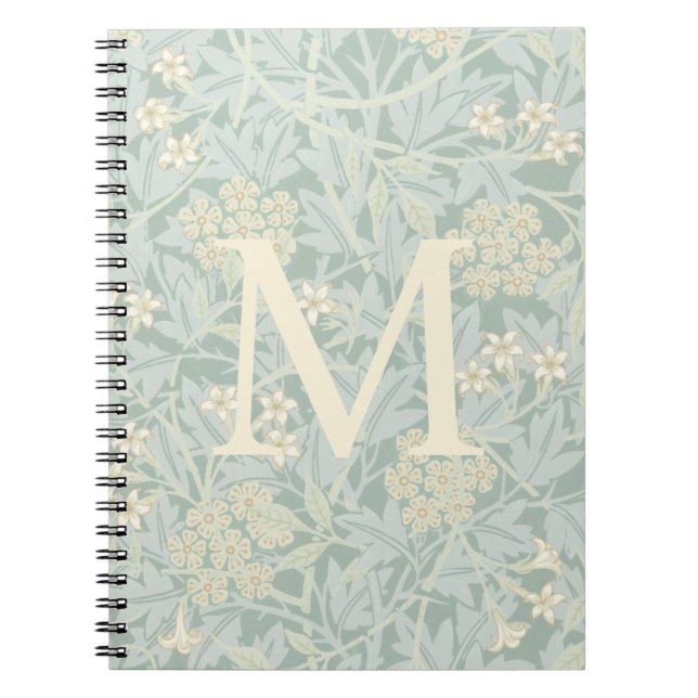 Carnet Élégant monogramme floral jasmin vert pastel (Devant)