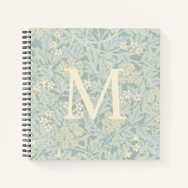 Carnet Élégant monogramme floral jasmin vert pastel (Devant)
