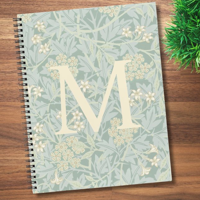Carnet Élégant monogramme floral jasmin vert pastel (Créateur téléchargé)