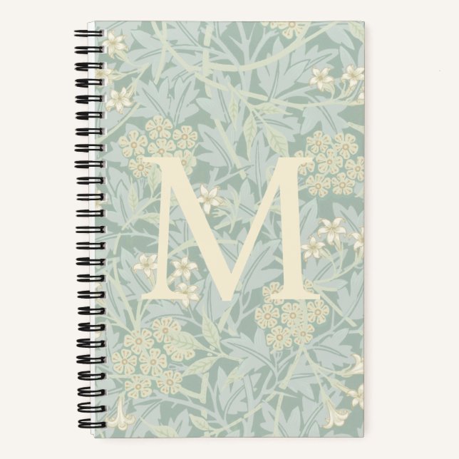 Carnet Élégant monogramme floral jasmin vert pastel (Recto)