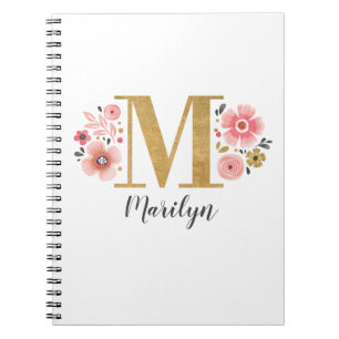 Carnet Élégant Monogramme Floral Nom initial