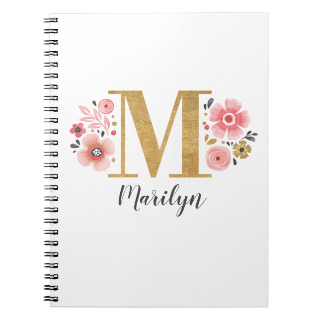 Carnet Élégant Monogramme Floral Nom initial (Devant)