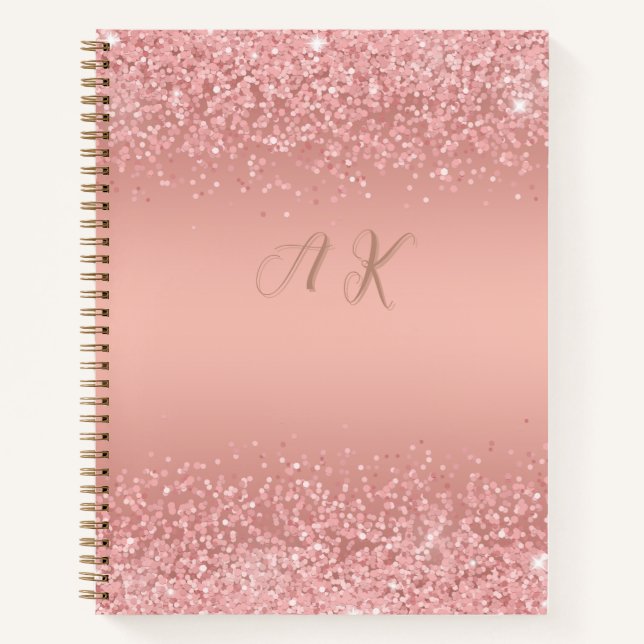 Carnet Élégant Monogramme Luxe Shimmer Rose Gold (Devant)